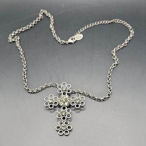 Robert Rose Silver Floral Cross Pendant Necklace with Stones